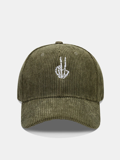 Skeleton Hand Embroidered Corduroy Baseball Cap