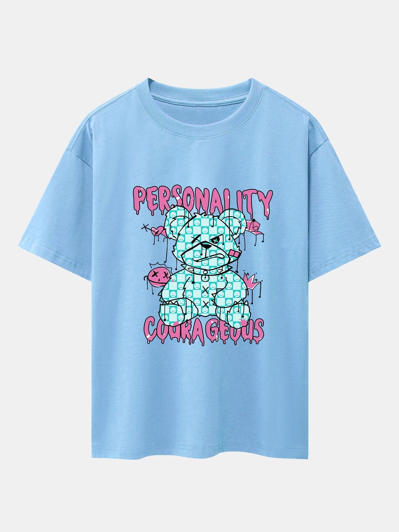 Dissolving Bear Slogan Print Drop Shoulder Oversize T-Shirt
