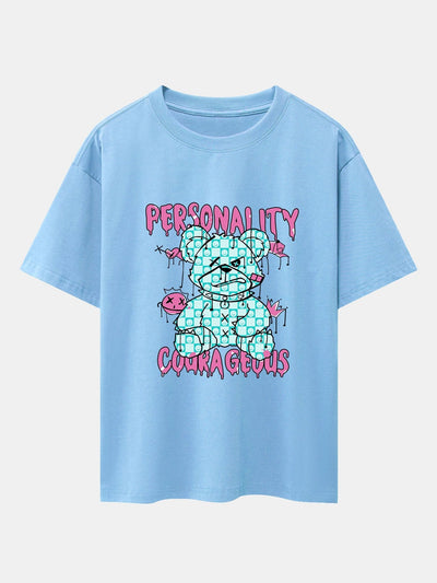 Dissolving Bear Slogan Print Drop Shoulder Oversize T-Shirt