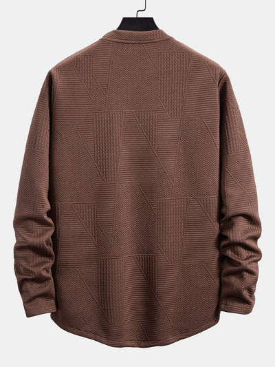 Long Sleeve Geometric Jacquard Arc Hem T-Shirt