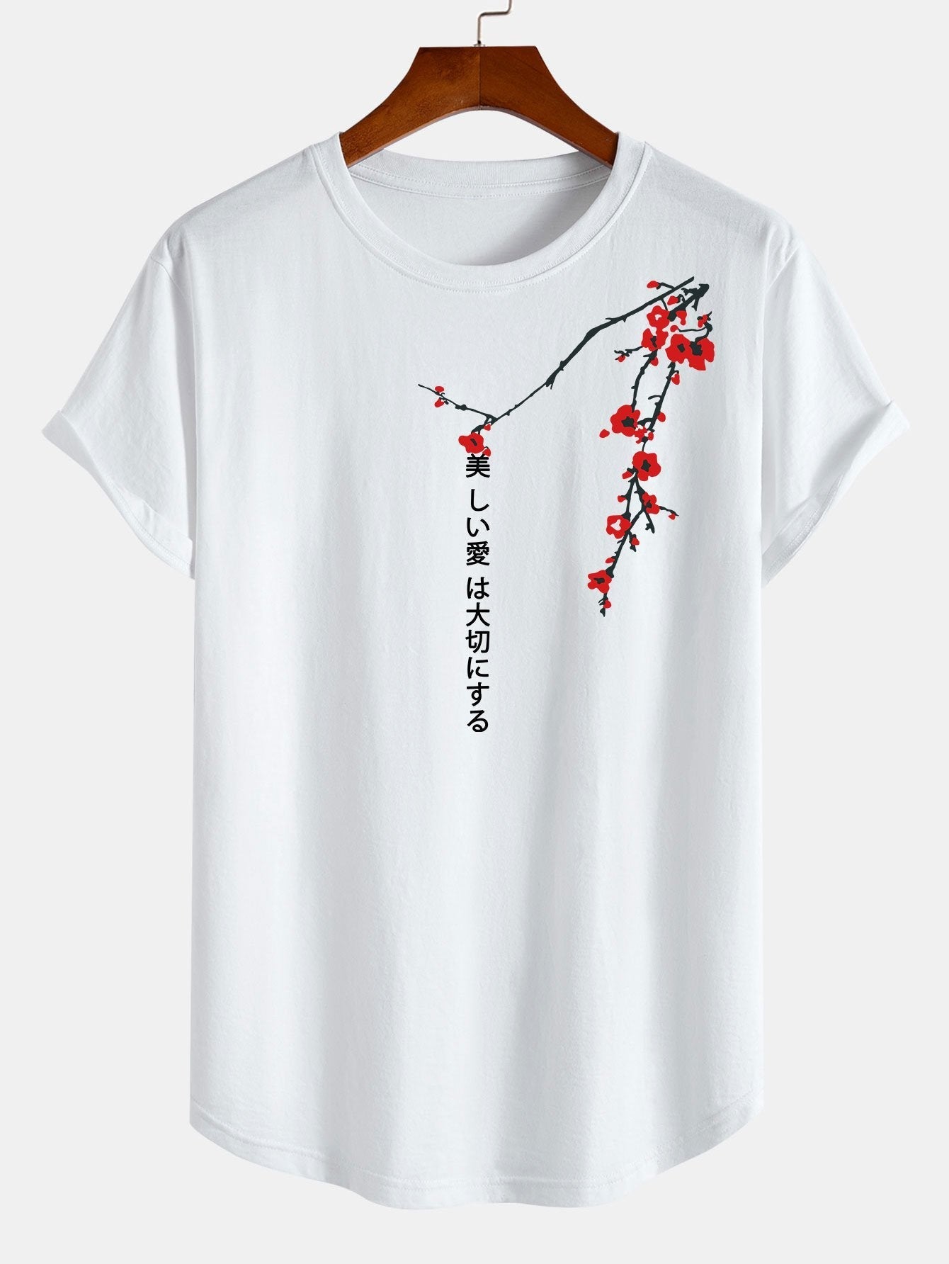 Slogan Floral Print Cotton Arc Hem T-Shirt