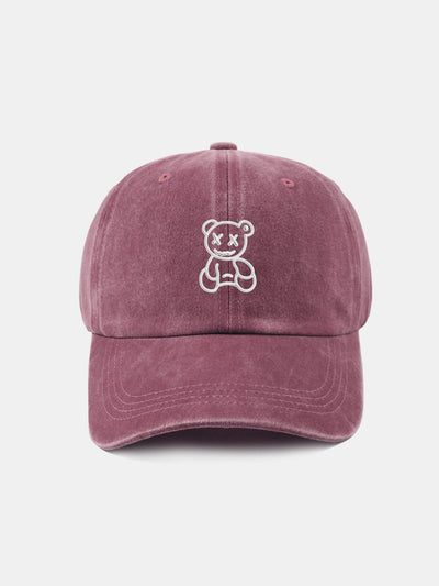 Neutral Casual Washed Cotton Sun Shading Baseball Cap With Teddy Bear Pattern