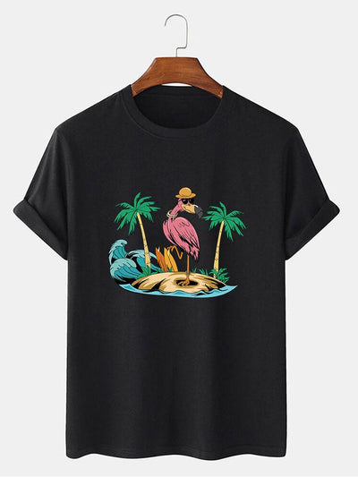 Flamingo On Vacation Print T-Shirt