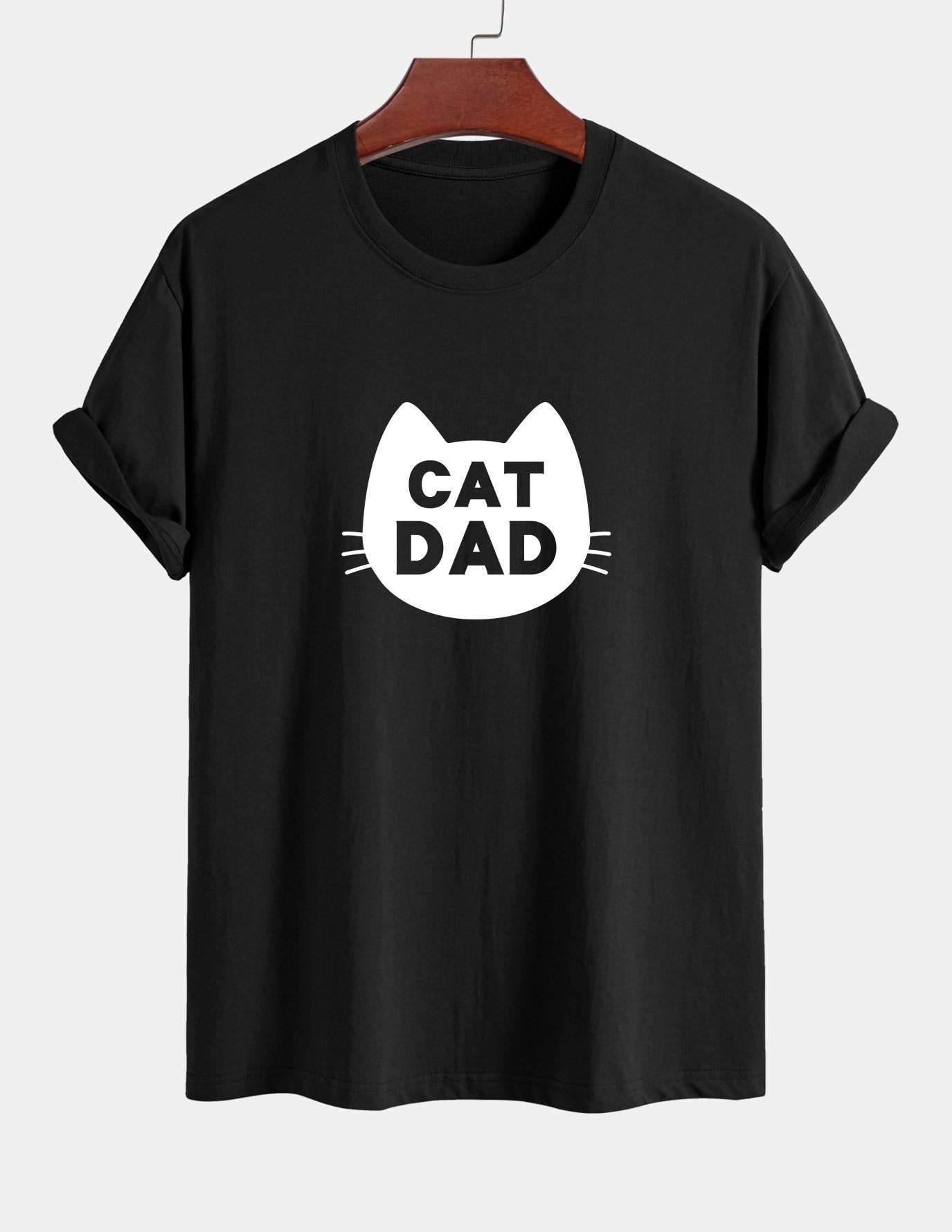 Regular Fit Cat Dad Print Cotton T-Shirt