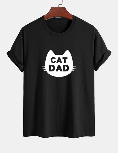 Regular Fit Cat Dad Print Cotton T-Shirt