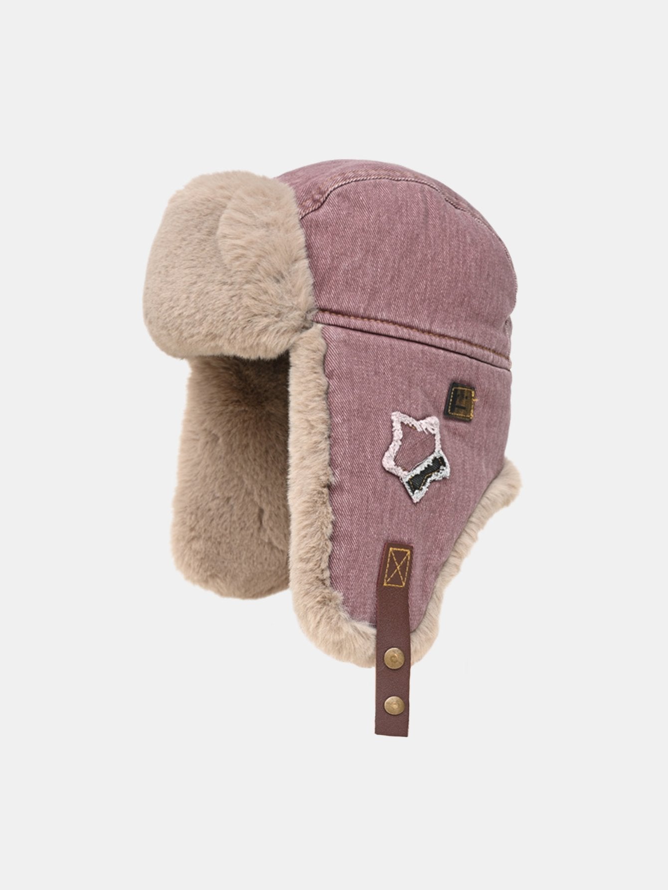 Star Patch Denim Plush Trooper Trapper Hat