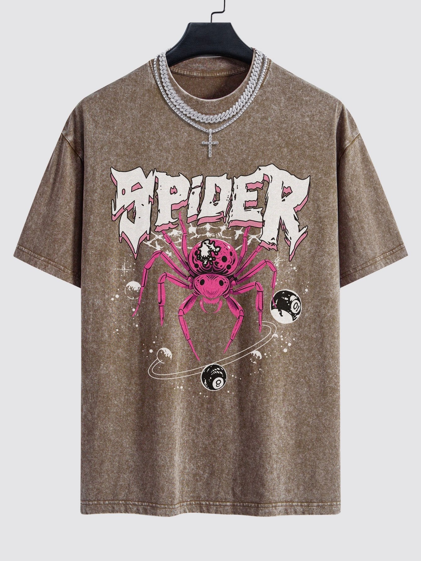 Spider Print Washed Drop Shoulder Oversize T-Shirt
