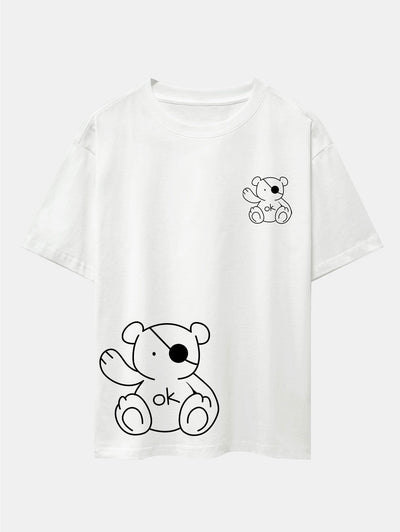 Bear Print Drop Shoulder Oversize T-Shirt