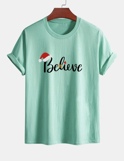 Regular Fit Christmas Believe Print Cotton T-Shirt