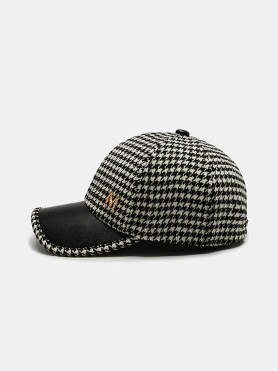 Vintage Houndstooth M Letter Woolen Fabric Baseball Cap