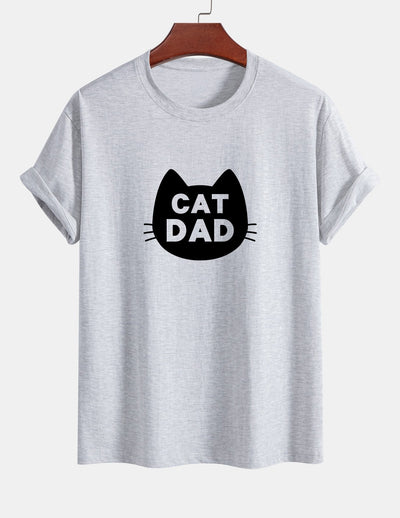 Regular Fit Cat Dad Print Cotton T-Shirt