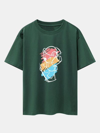 Graffiti Skateboard Bear Print Drop Shoulder Oversize T-Shirt