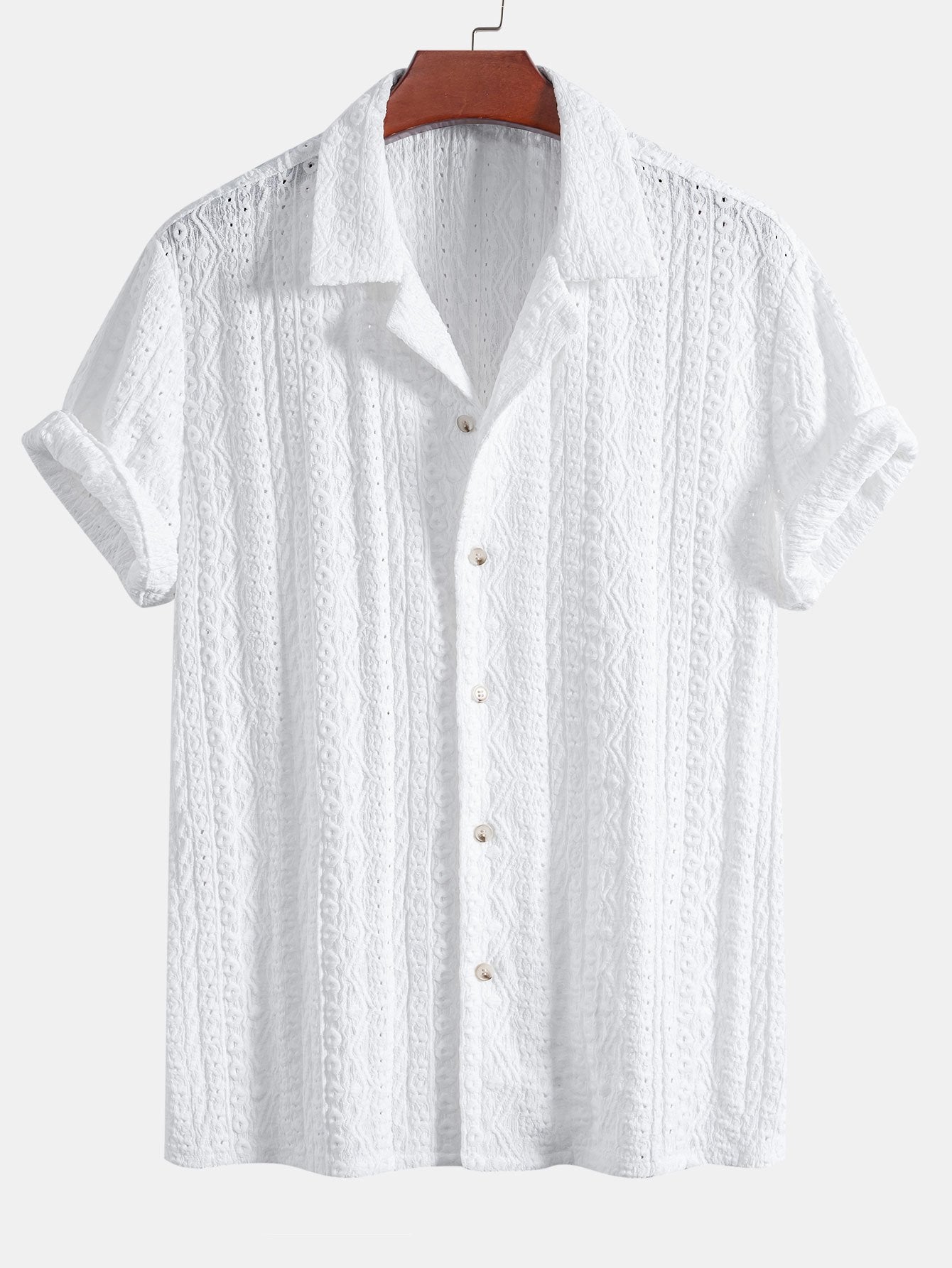 Geometric Jacquard Textured Cuban Shirt