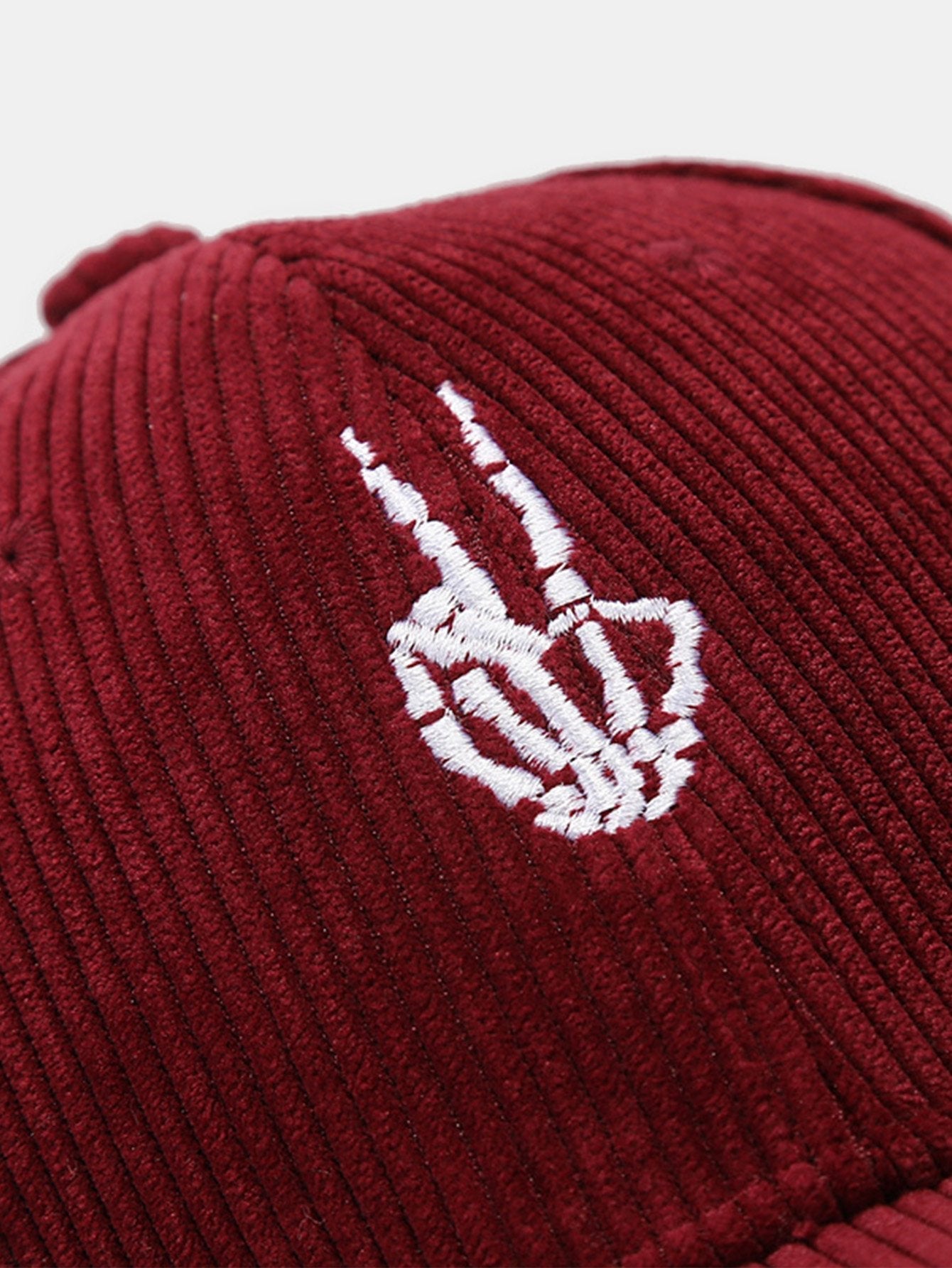 Skeleton Hand Embroidered Corduroy Baseball Cap