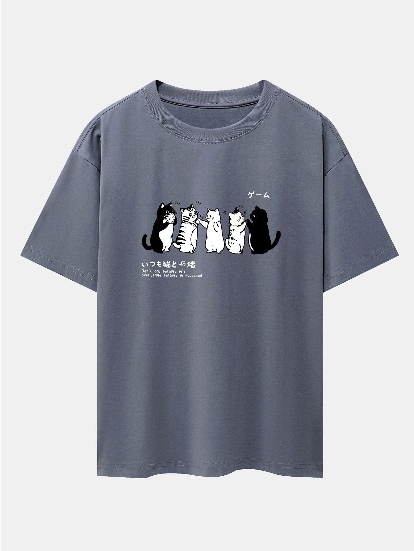 Friend Cat Print Drop Shoulder Oversize T-Shirt