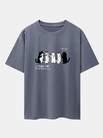 Friend Cat Print Drop Shoulder Oversize T-Shirt