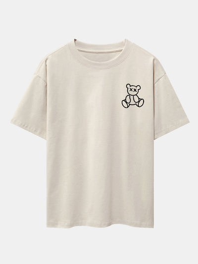 Bear On Vacation Print Drop Shoulder Oversize T-Shirt