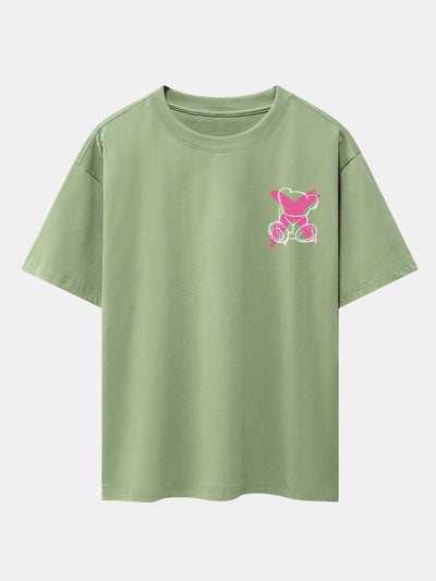Graffiti Bear Print Drop Shoulder Oversize T-Shirt