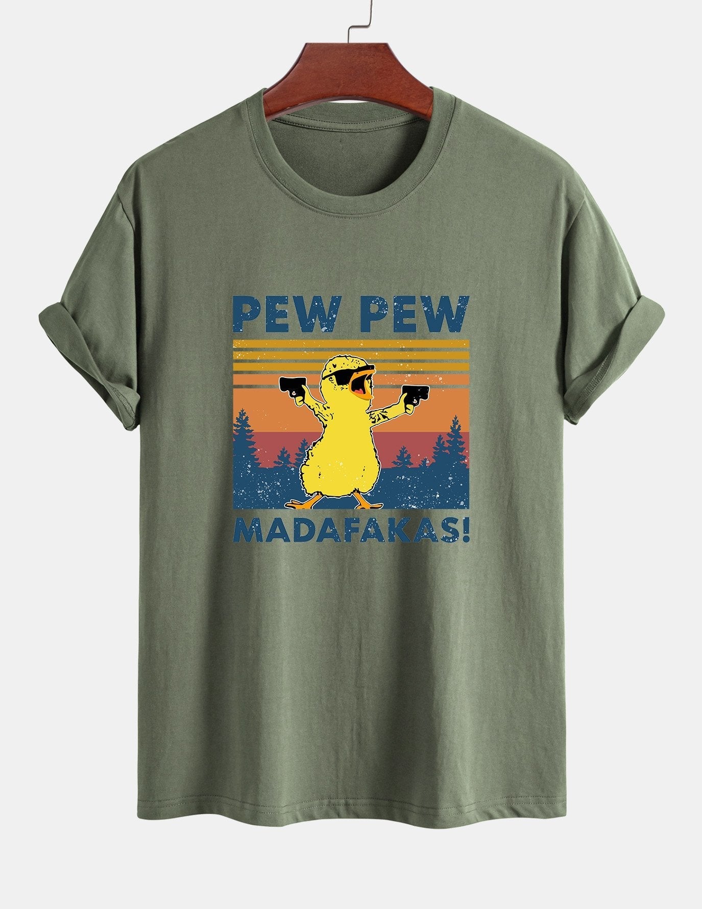 Regular Fit PEW PEW MADAFAKAS Duck Print Cotton T-Shirt