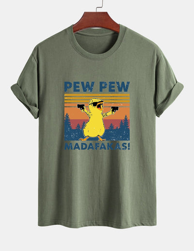 Regular Fit PEW PEW MADAFAKAS Duck Print Cotton T-Shirt