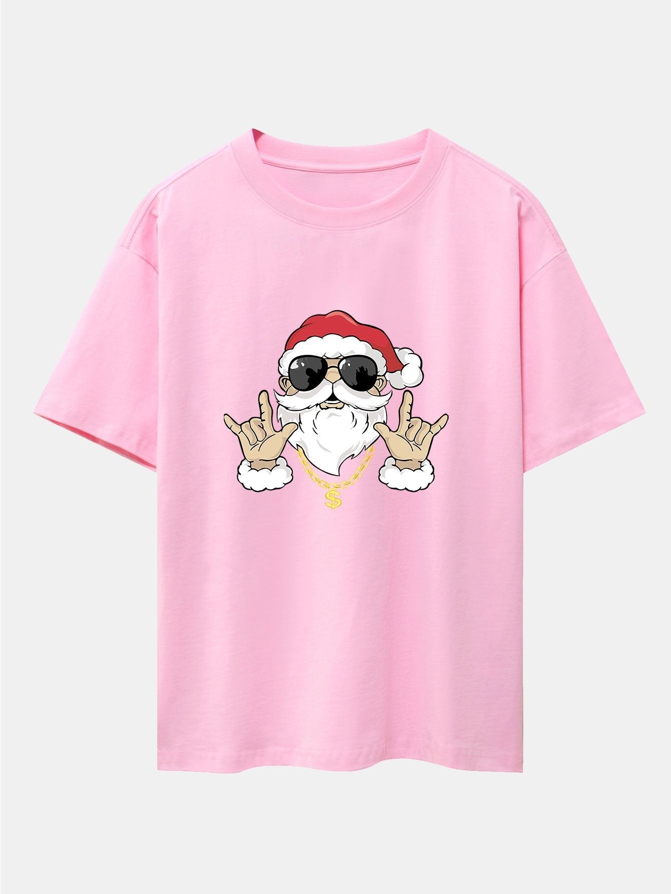 Hip Hop Santa Print Heavy Weight Drop Shoulder Oversize T-Shirt