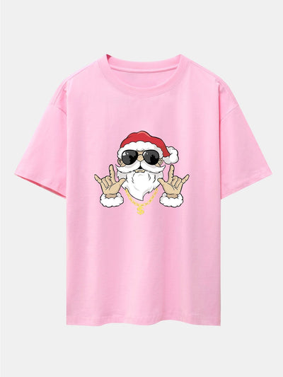 Hip Hop Santa Print Heavy Weight Drop Shoulder Oversize T-Shirt