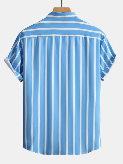 Striped Button Up Stand Collar Shirt
