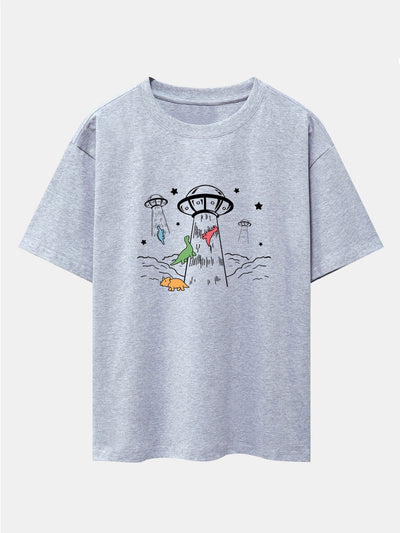 UFO Take Away Dinosaurs Print Drop Shoulder Oversize T-Shirt