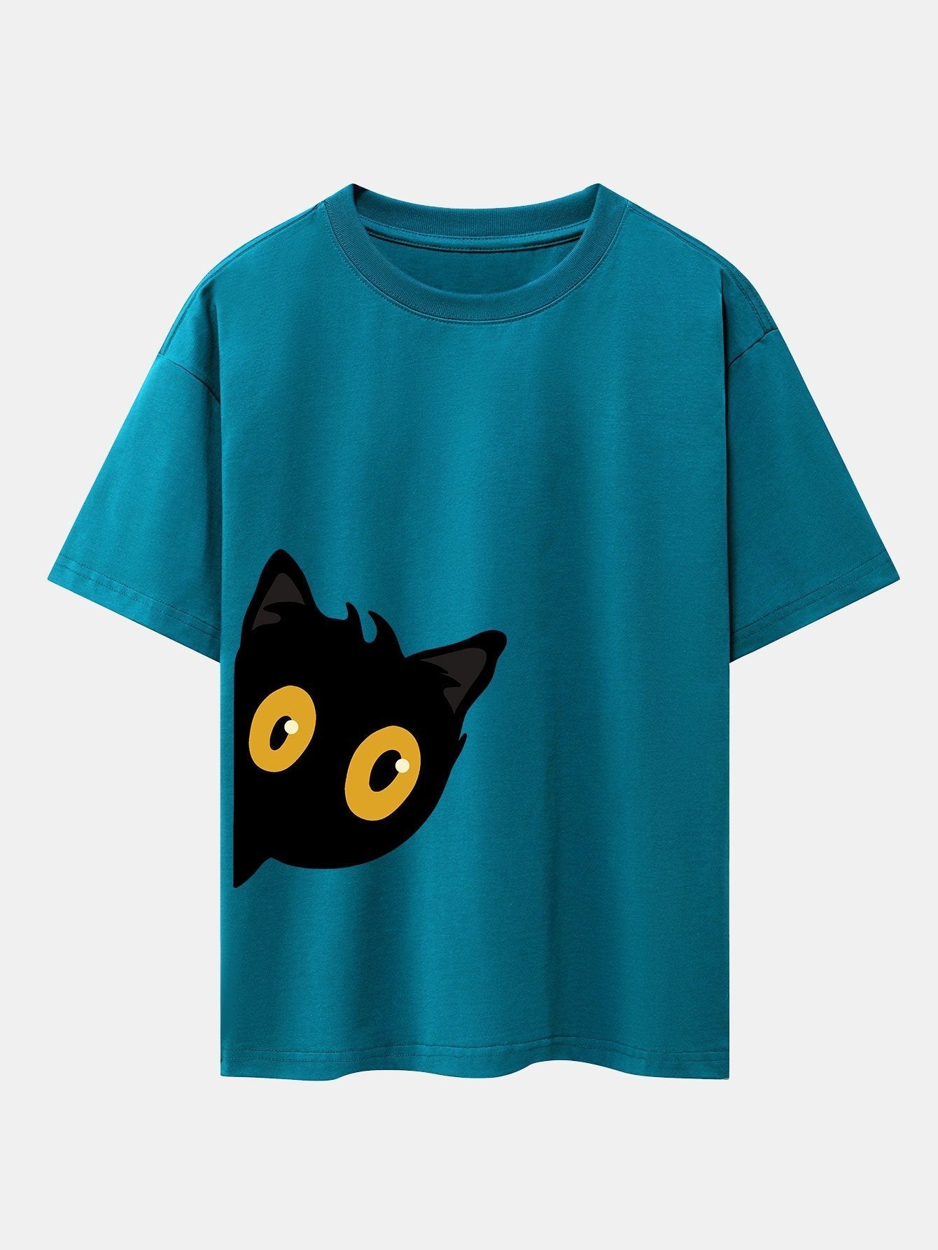 Black Cat Is Watching Print Drop Shoulder Oversize T-Shirt