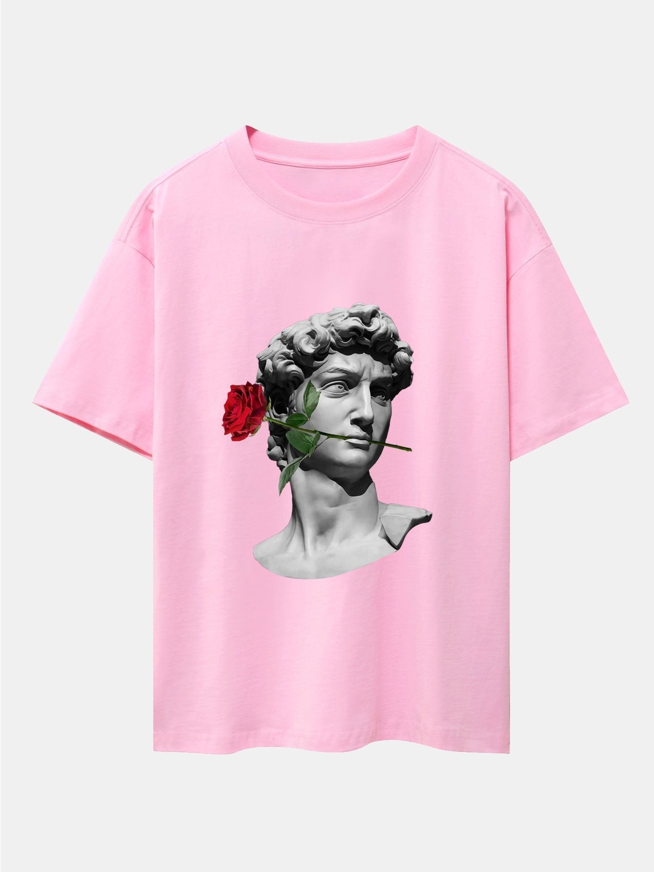 Rose David Print Relax Fit Drop Shoulder T-Shirts