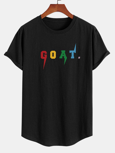 Goat Print Cotton Arc Hem T-Shirt