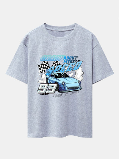 Crazy Speed Car Print Drop Shoulder Oversize T-Shirt
