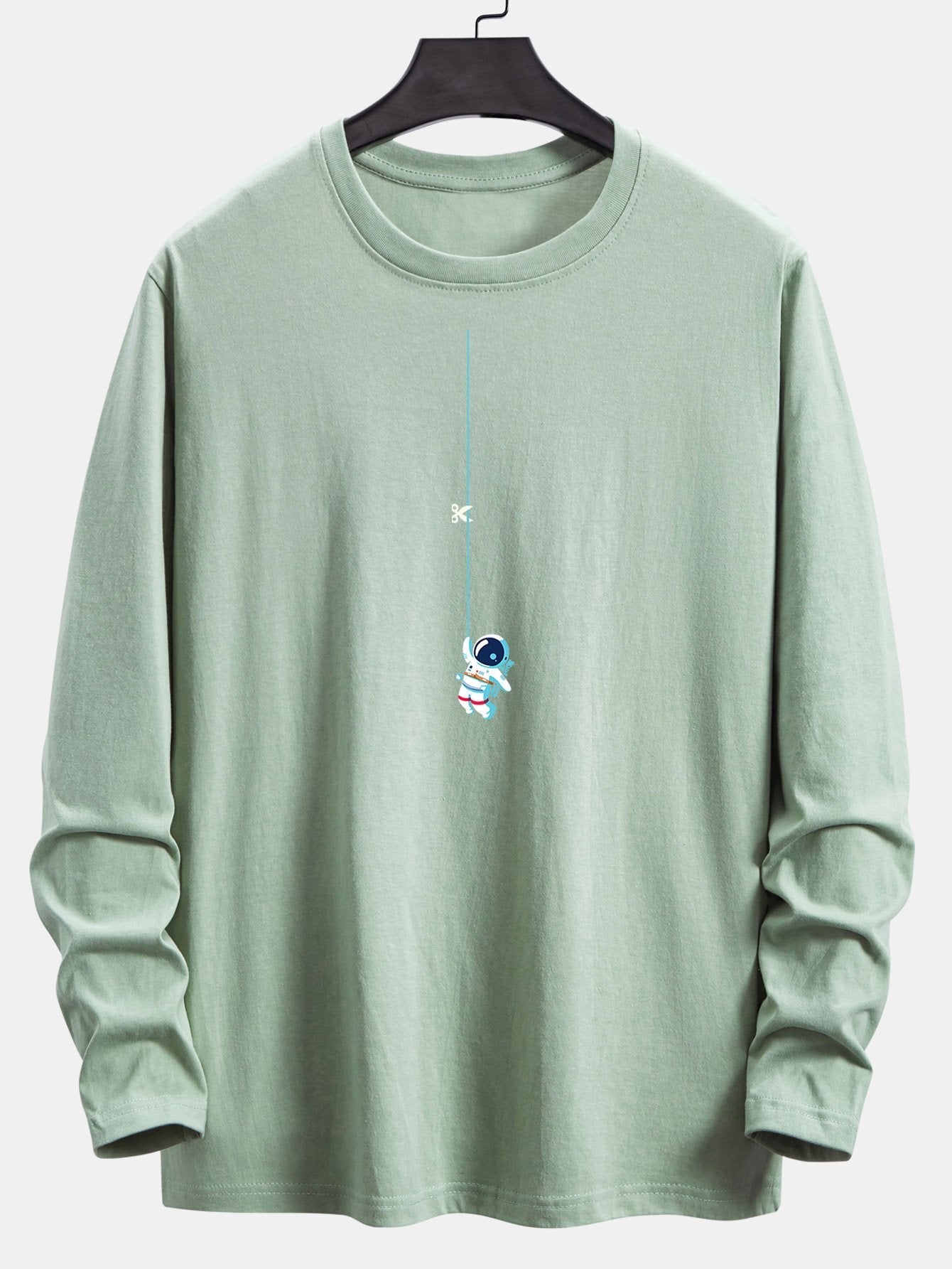 Long Sleeve Astronaut On A Rope Print Cotton T-Shirt