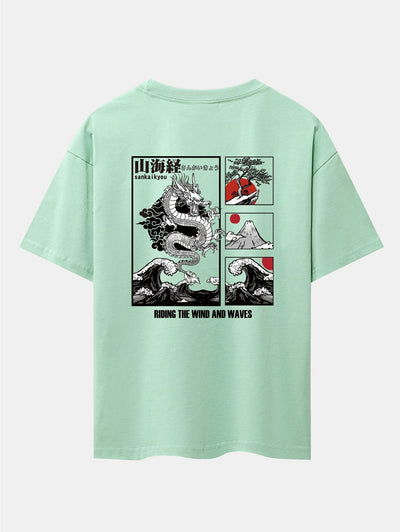 Dragon Landscape Back Print Drop Shoulder Oversize T-Shirt