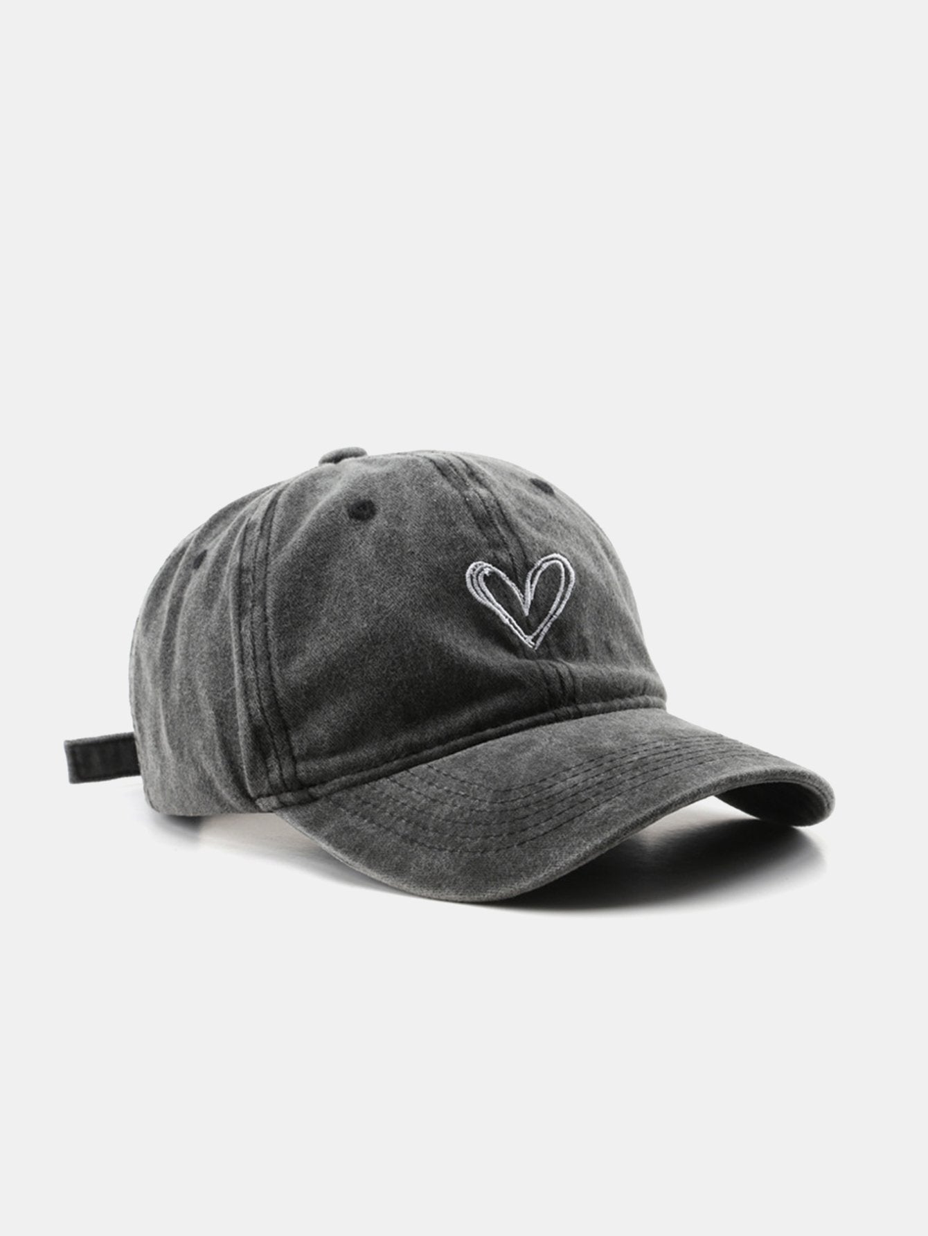 Heart Embroidery Washed Distressed Baseball Cap