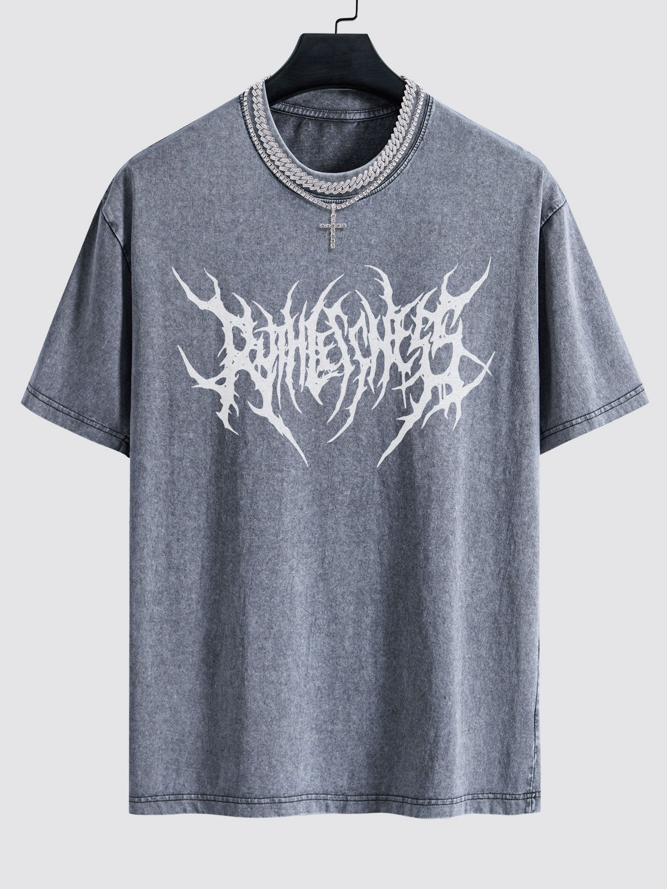 Gothic Slogan Print Washed Drop Shoulder Oversize T-Shirt