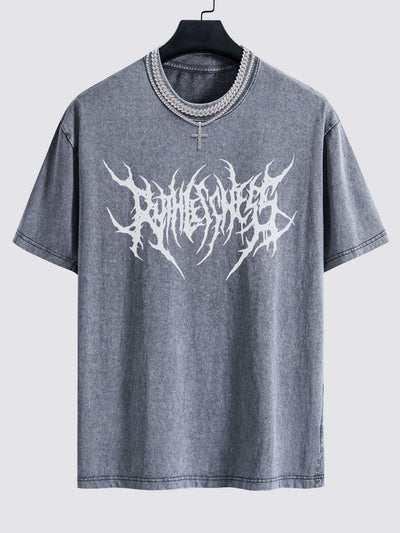 Gothic Slogan Print Washed Drop Shoulder Oversize T-Shirt