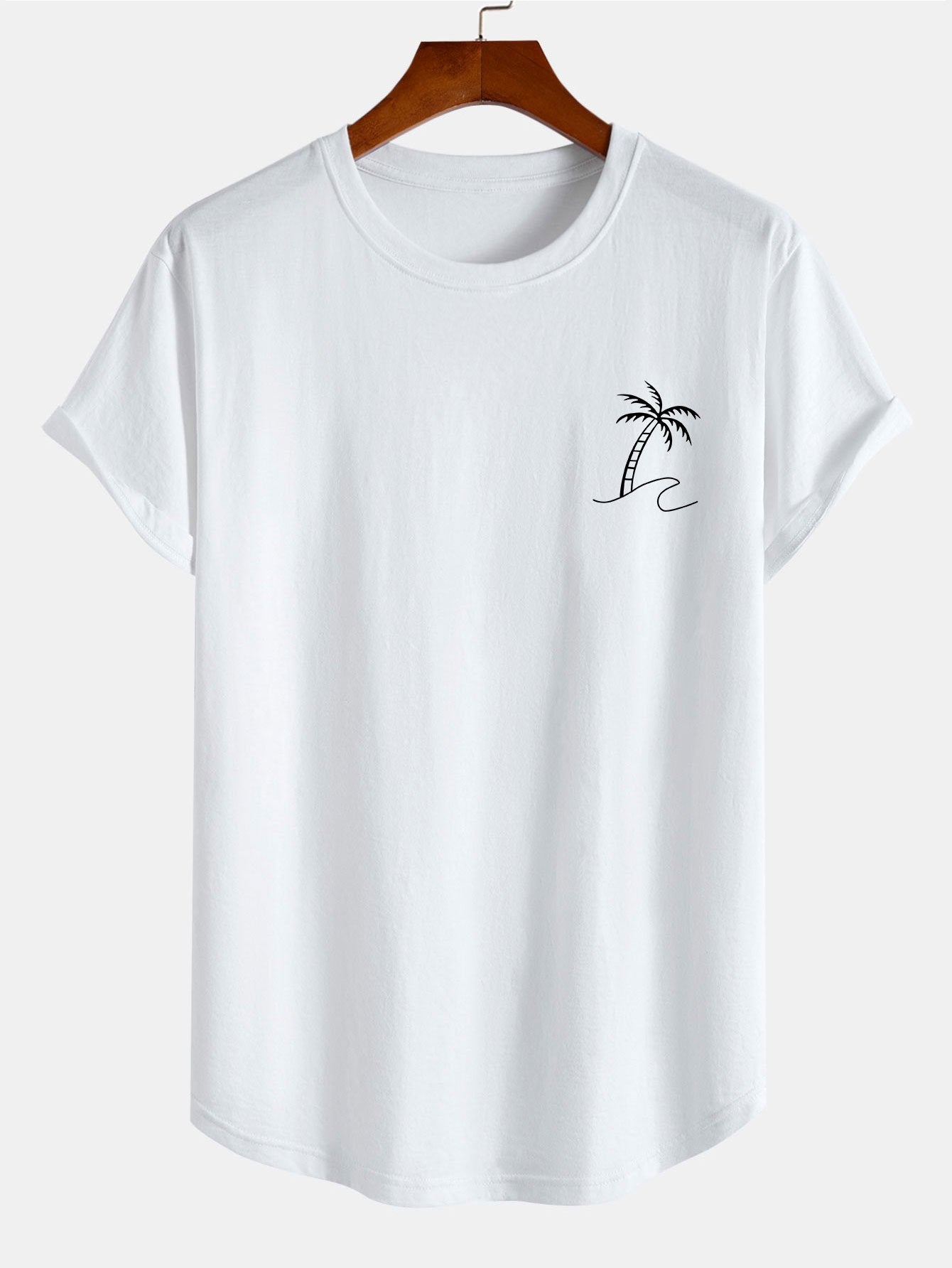 Palm Tree Print Cotton Arc Hem T-Shirt