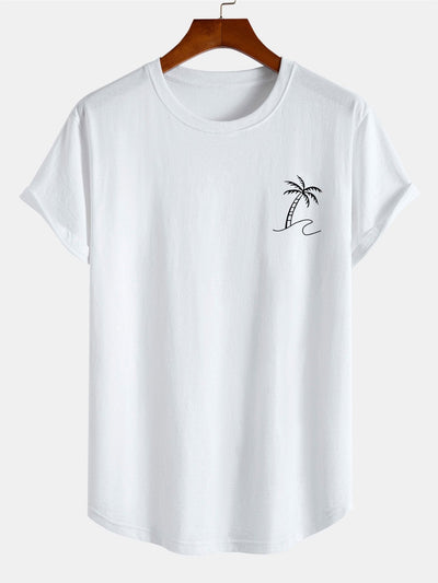 Palm Tree Print Cotton Arc Hem T-Shirt