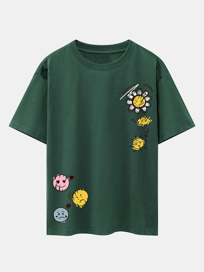 Sun And Flowers Print Drop Shoulder Oversize T-Shirt