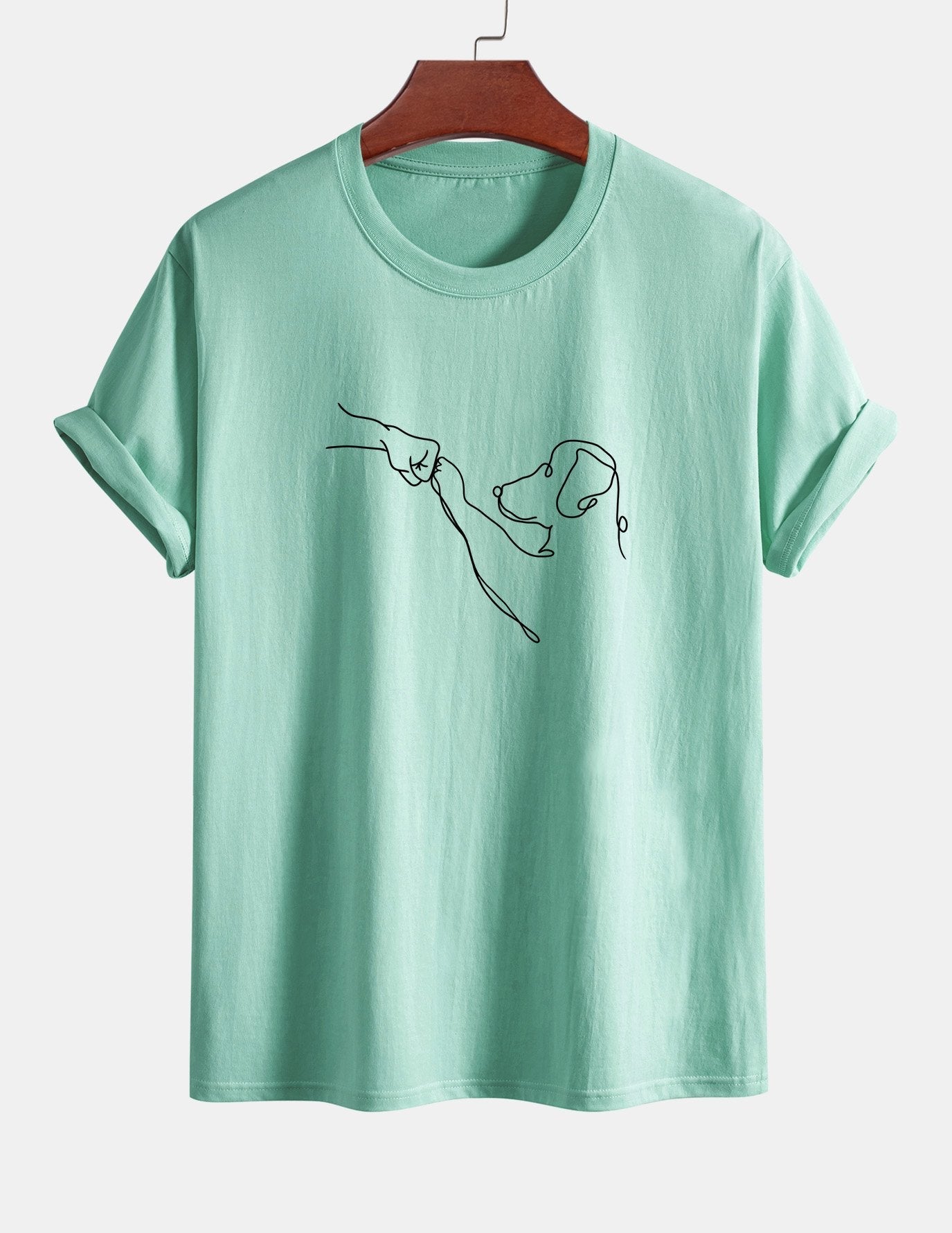 Regular Fit Dog Line Drawing Print Cotton T-Shirt