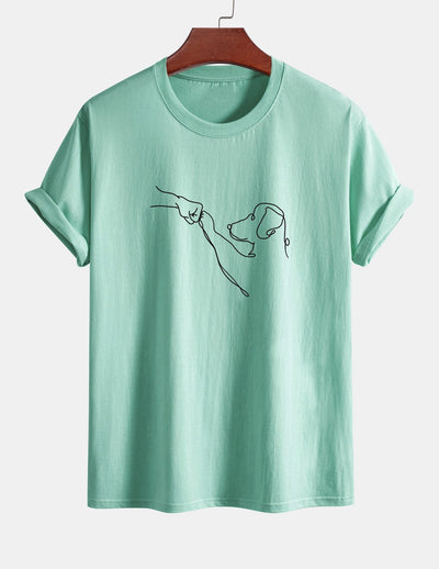 Regular Fit Dog Line Drawing Print Cotton T-Shirt