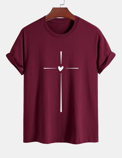 Regular Fit Cross Heart Print Cotton T-Shirt