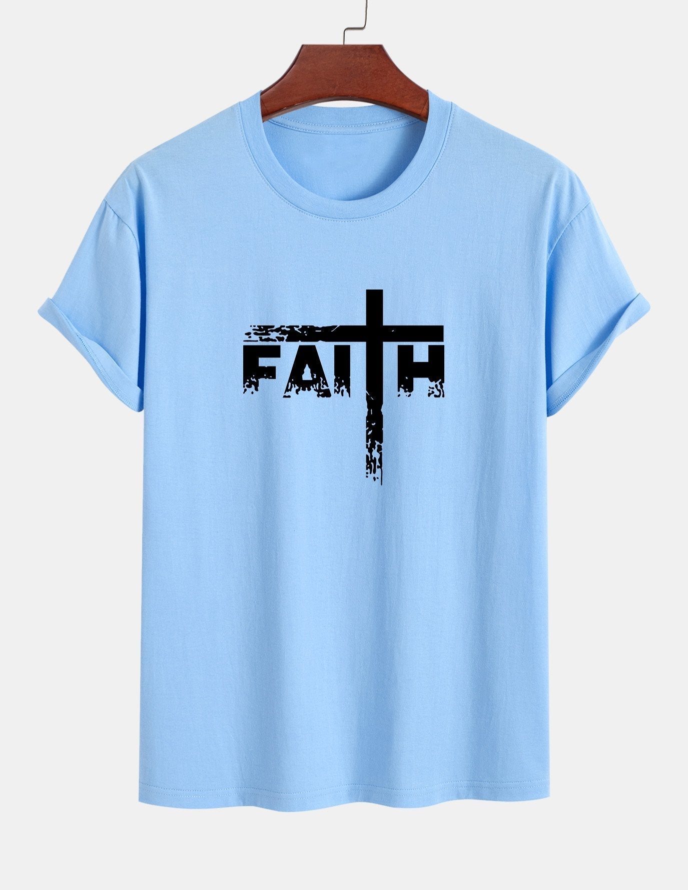 Regular Fit Faith Cross Print Cotton T-Shirt
