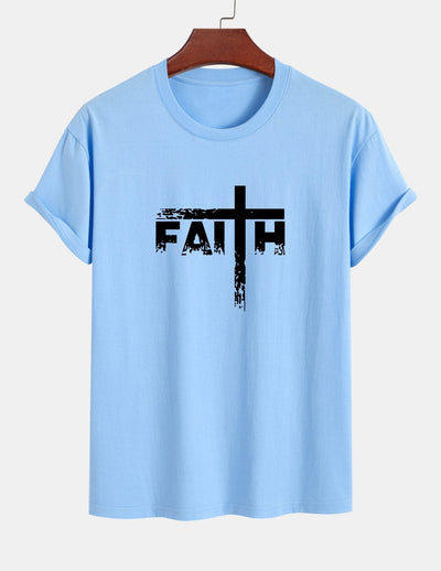 Regular Fit Faith Cross Print Cotton T-Shirt
