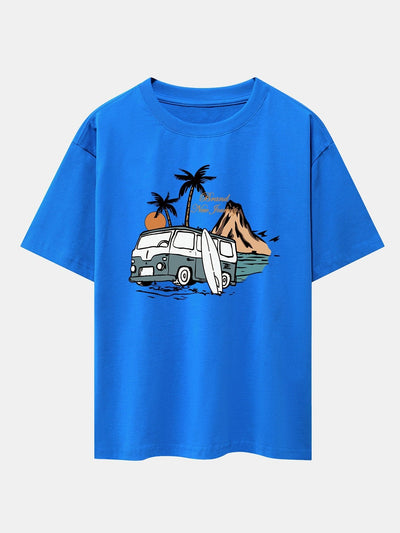 Car Island Print Drop Shoulder Oversize T-Shirt