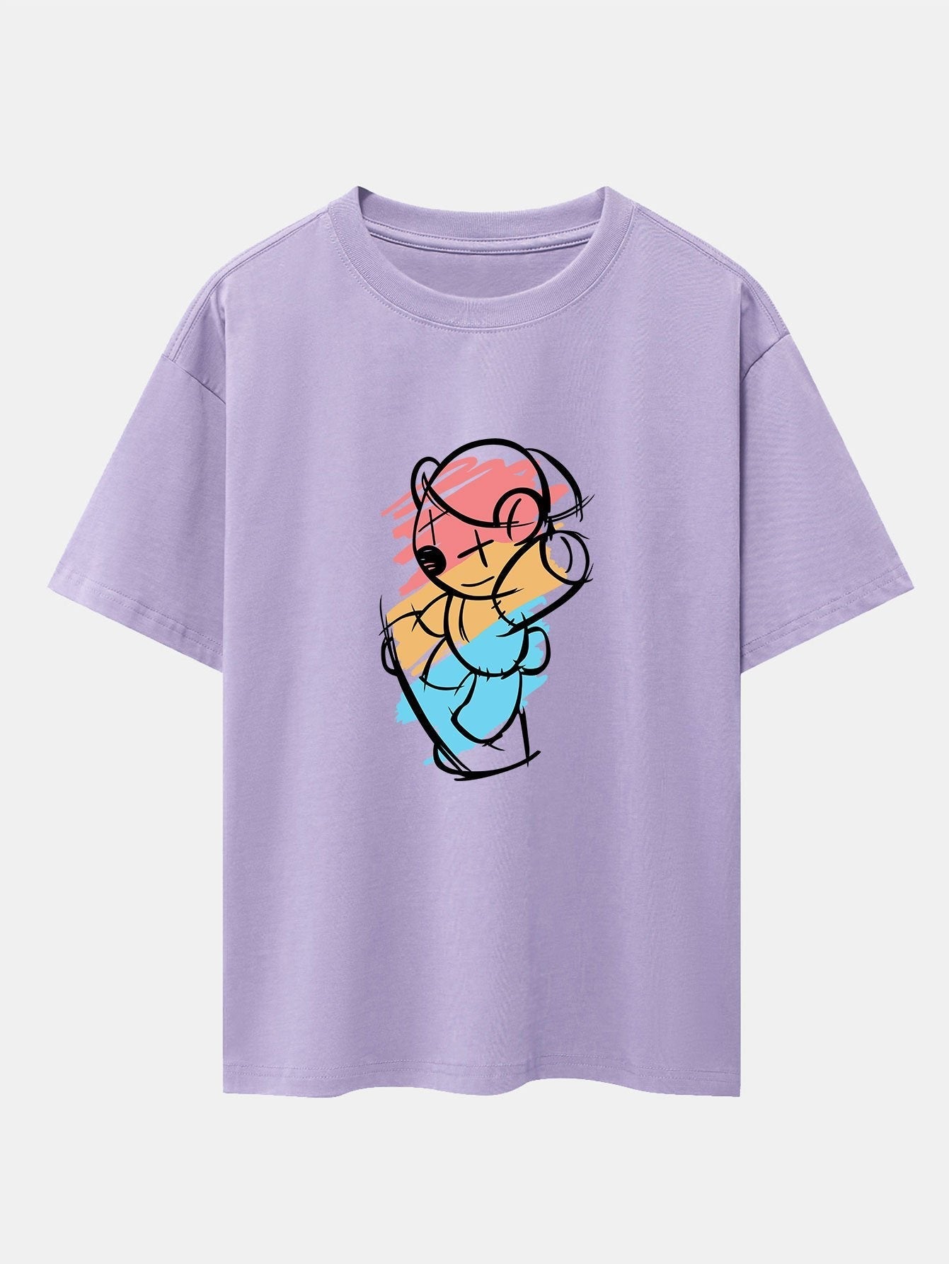 Graffiti Skateboard Bear Print Drop Shoulder Oversize T-Shirt