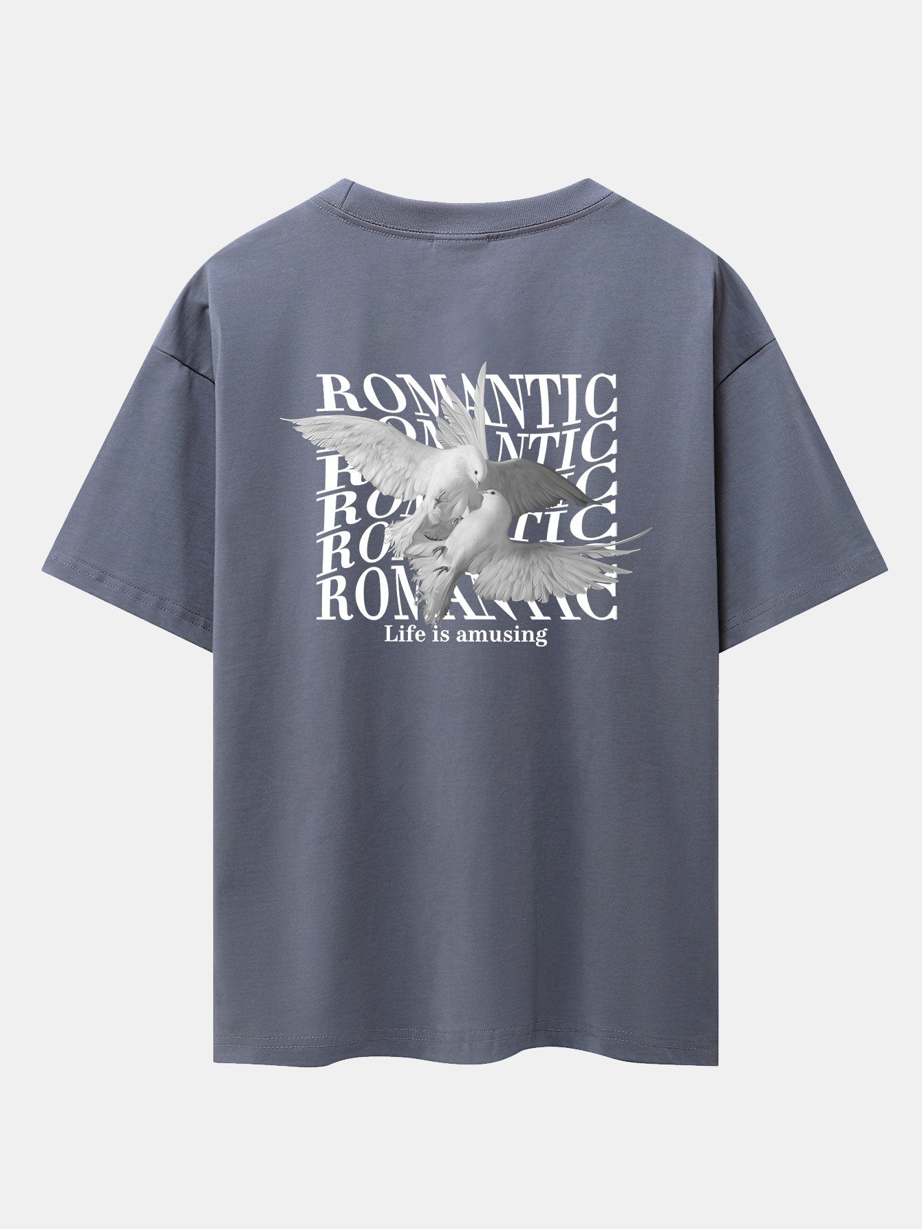 Romantic Doves Back Print Drop Shoulder Oversize T-Shirt
