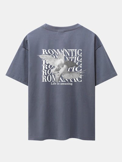 Romantic Doves Back Print Drop Shoulder Oversize T-Shirt