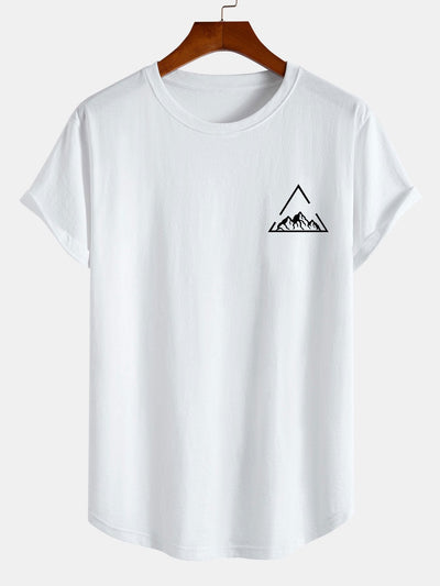 Mountain Graphic Print Cotton Arc Hem T-Shirt